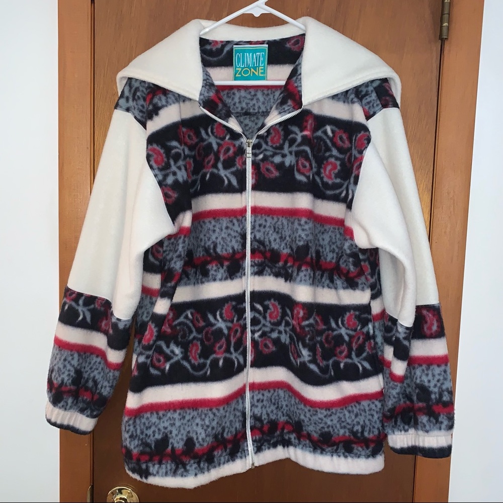 Women’s XL Vintage CLIMATE ZONE Zip Hood Full Zip Thick Fleece Coat EXCELLENT